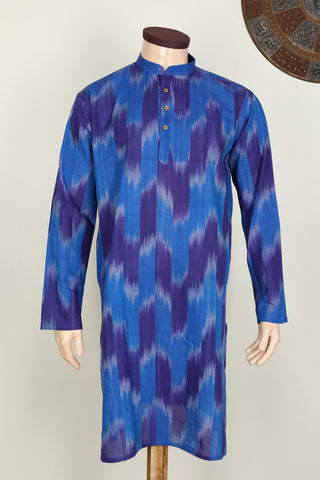 Chinese Collar Ikat Design Royal Blue And Navy Blue Cotton Long Kurta