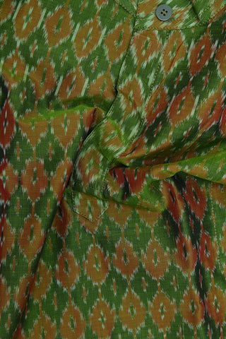 Chinese Collar Mehendi Green Ikat Silk Kurta