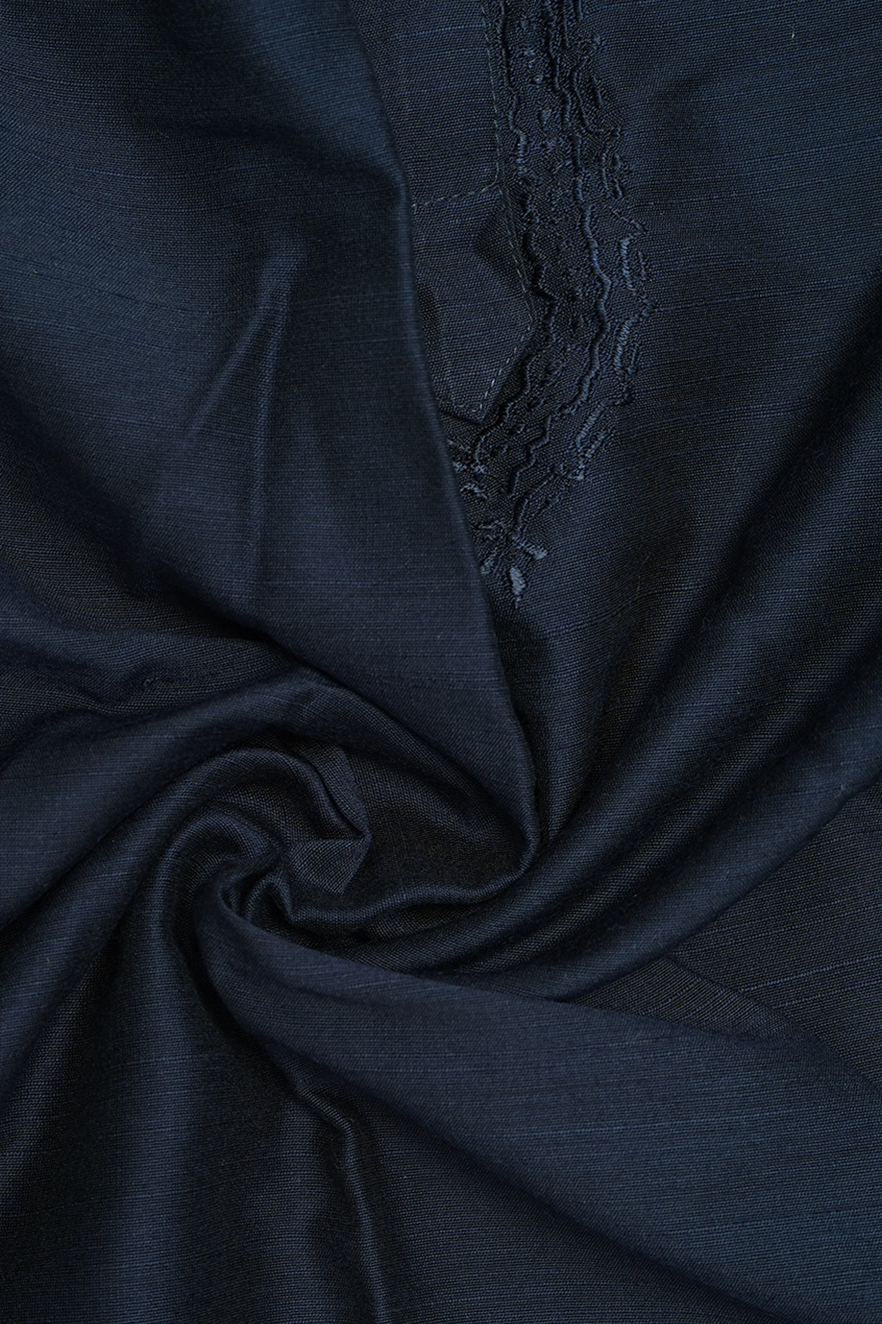 Chinese Collar Plain Navy Blue Raw Silk Short Kurta