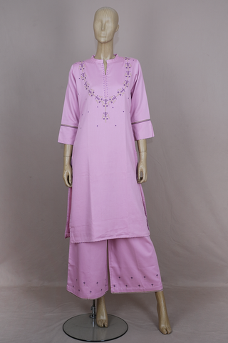 Chinese Collar Pastel Pink Linen Cotton Salwar Set