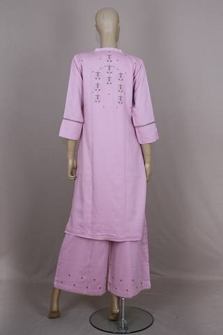 Chinese Collar Pastel Pink Linen Cotton Salwar Set