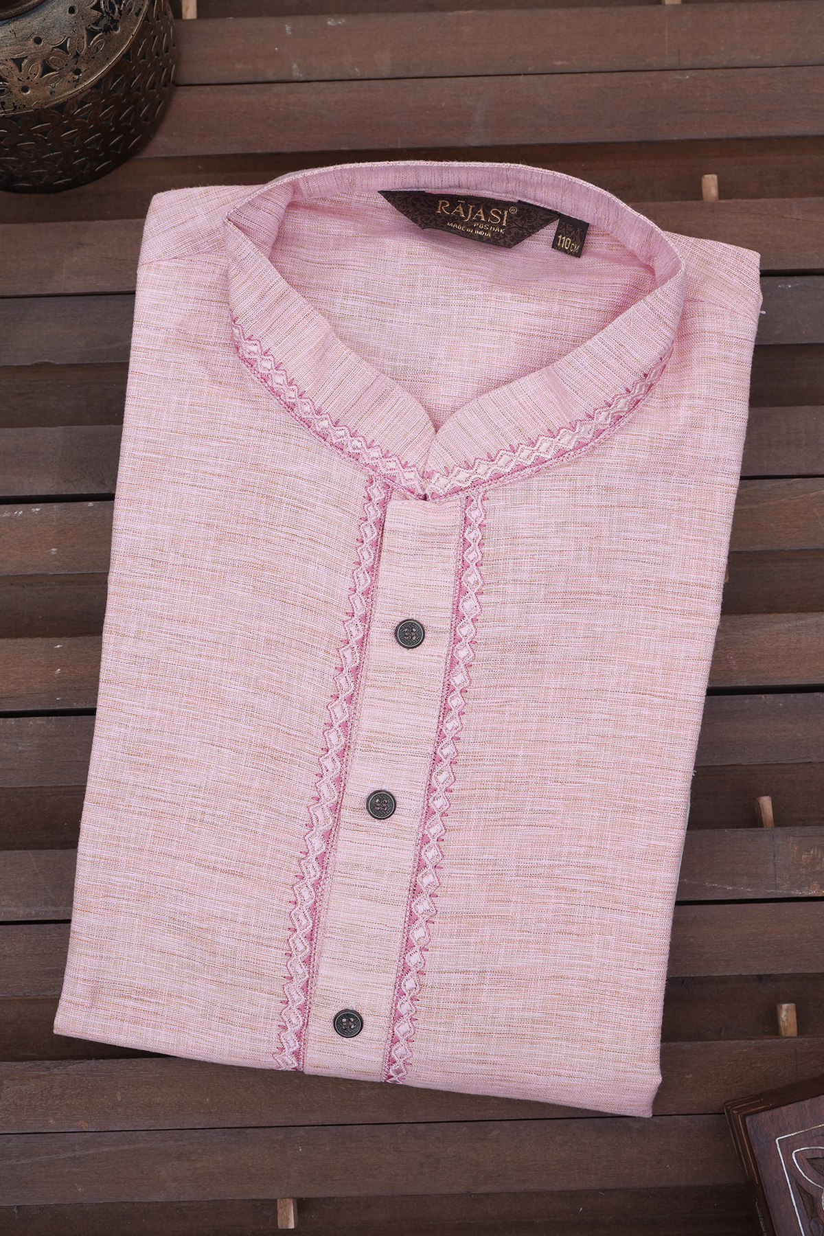 Chinese Collar Pink Cotton Long Kurta