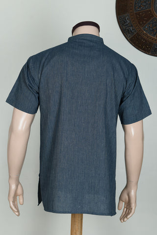 Chinese Collar Placket In Plain Charcoal Grey Cotton Short Kurta