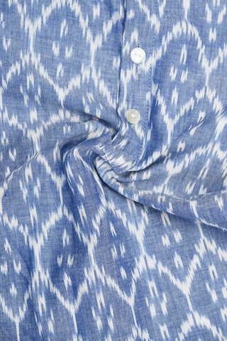 Chinese Collar Placket With Blue Ikat Cotton Easy Fit Kurta