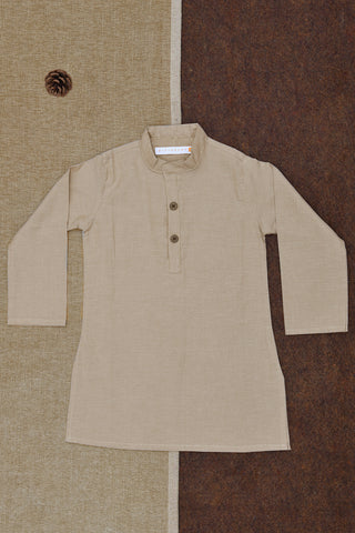 Chinese Collar Plain Beige Cotton Kurta