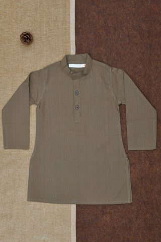 Chinese Collar Plain Khaki Cotton Kurta