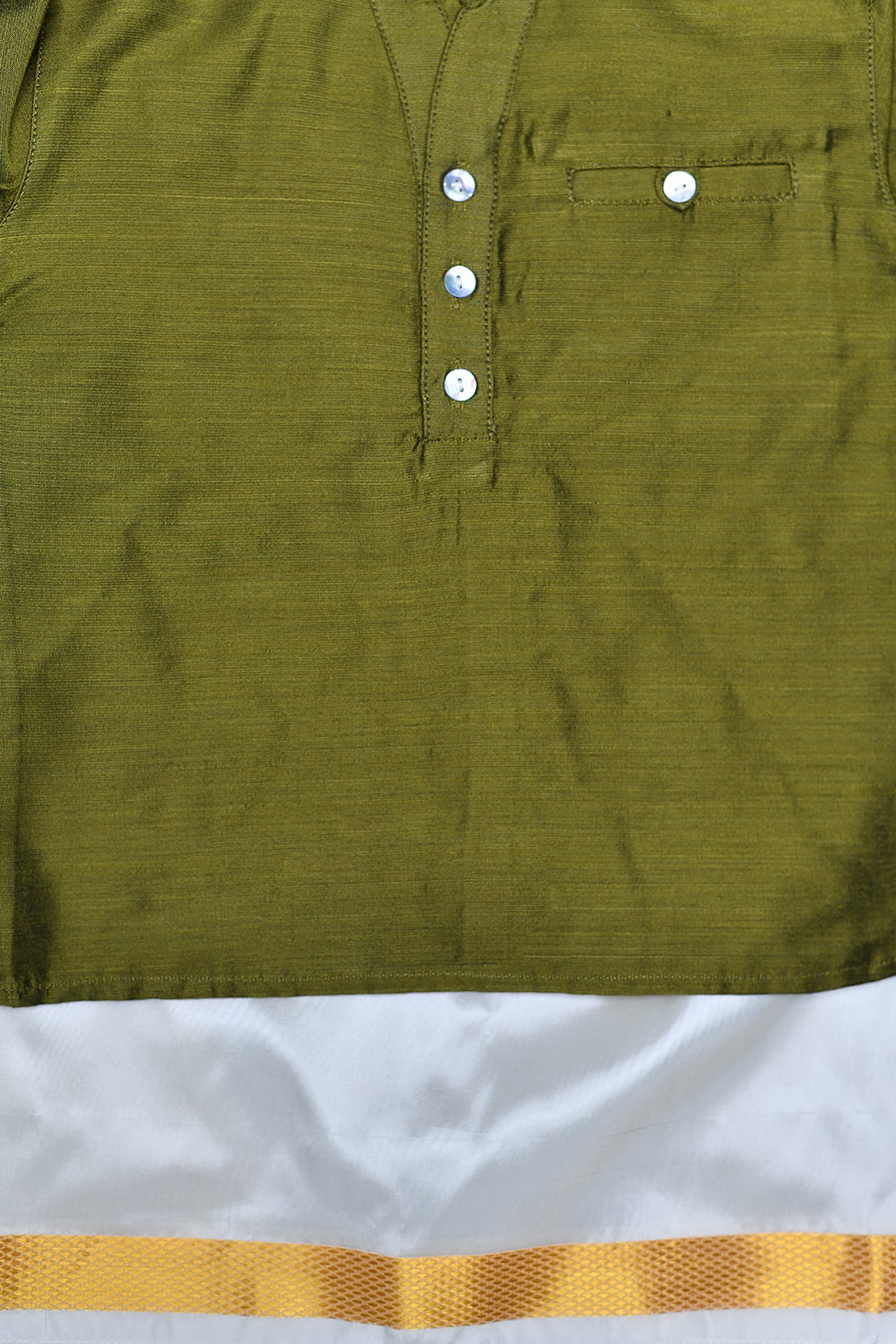 Chinese Collar Plain Moss Green Kurta With Dhoti Set