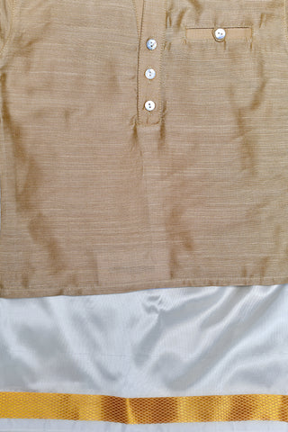 Chinese Collar Plain Tan Kurta With Dhoti Set