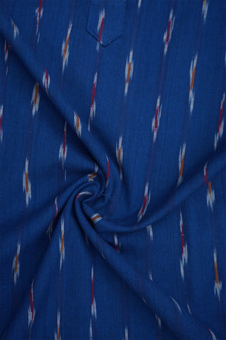 Chinese Collar Royal Blue Ikat Cotton Long Kurta
