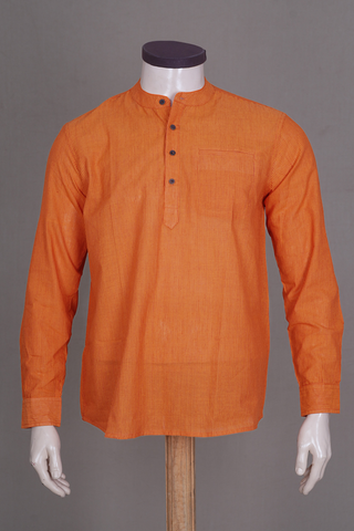 Chinese Collar Royal Orange Stripes Cotton Short Kurta