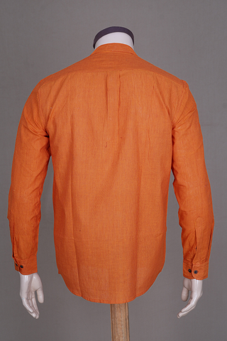 Chinese Collar Royal Orange Stripes Cotton Short Kurta