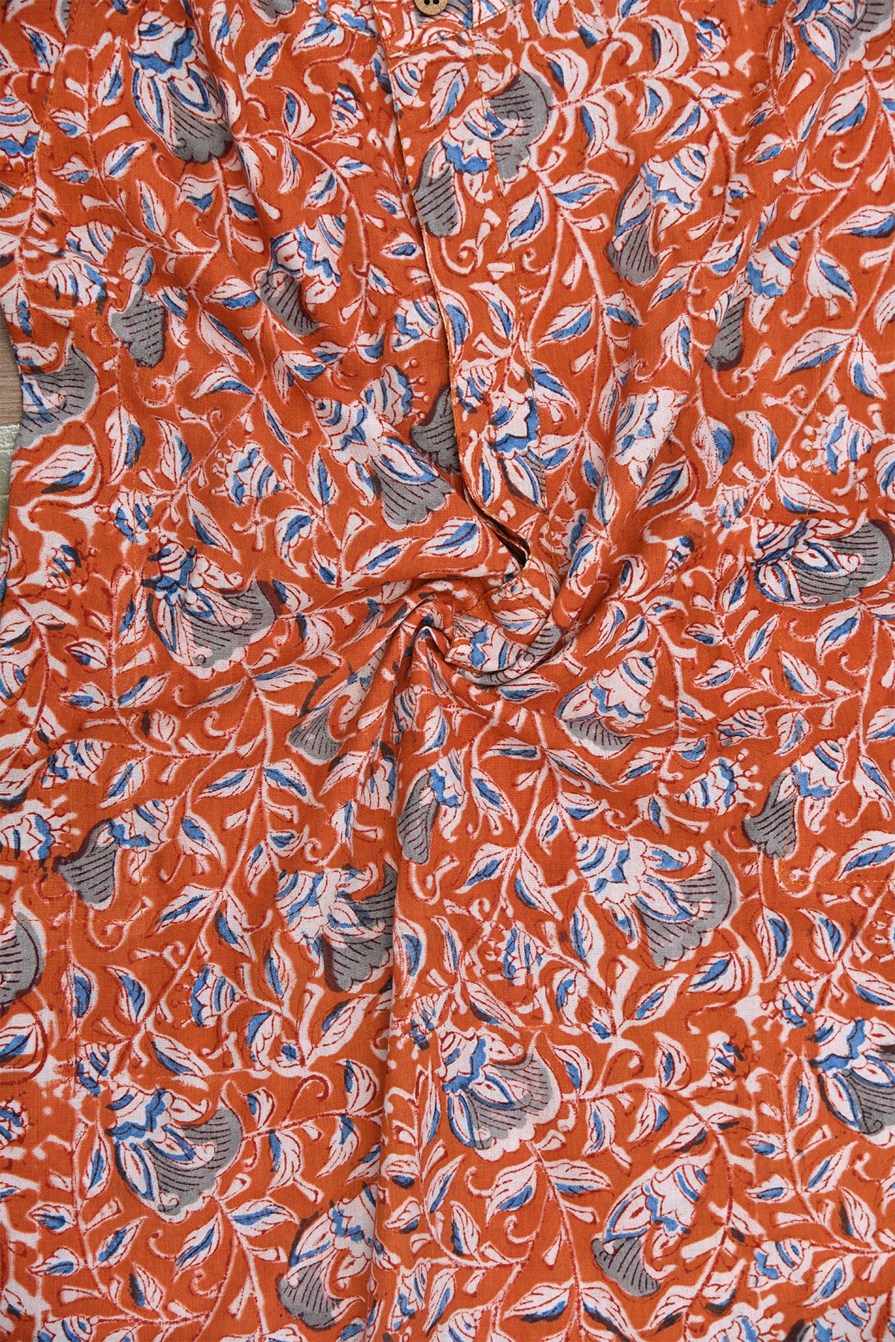 Chinese Collar Rust Orange Kalamkari Cotton Kurta