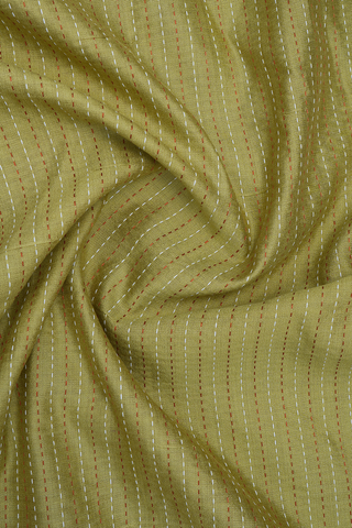 Chinese Collar Stripe Design Green Beige Raw Silk Long Kurta