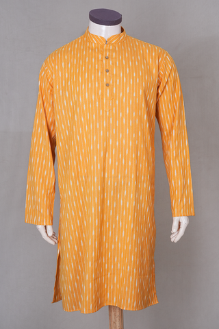 Chinese Collar Stripes Design Orange Ikat Cotton Long Kurta