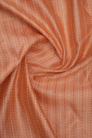 Chinese Collar Striped Pastel Orange Raw Silk Long Kurta