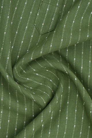 Chinese Collar Stripes Design Fern Green Cotton Long Kurta