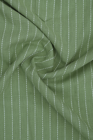 Chinese Collar Stripes Design Pastel Green Cotton Long Kurta