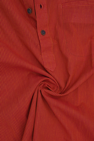 Chinese Collar Red And Orange Stripes Cotton Short Kurta