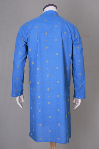 Chinese Collar Threadwork Buttas Azure Blue Cotton Long Kurta