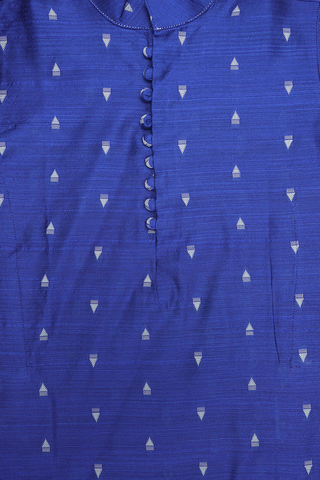 Chinese Collar Threadwork Buttis Royal Blue Raw Silk Kurta
