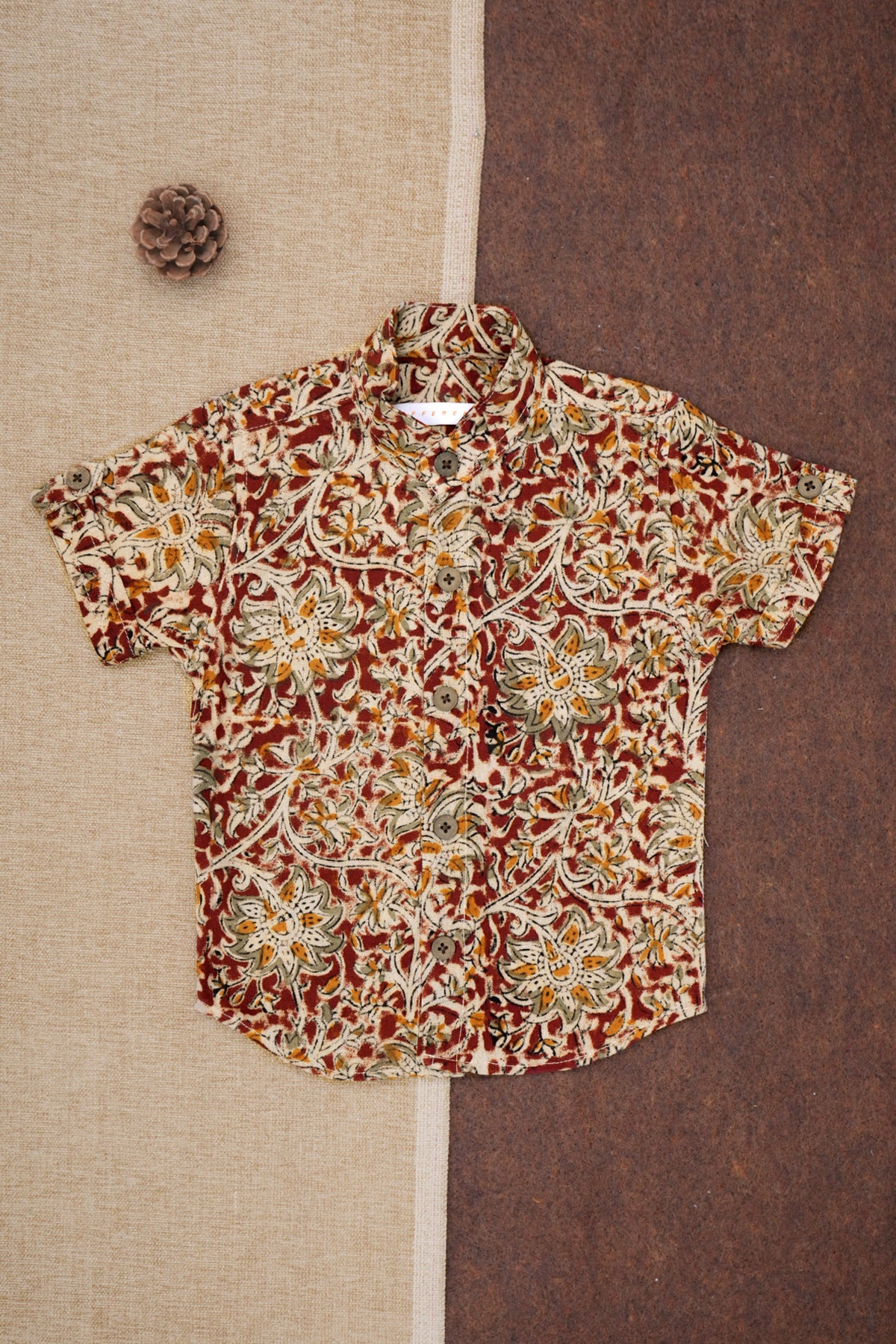Chinese Collar With Kalamkari Printed Maroon Cotton Shirt
