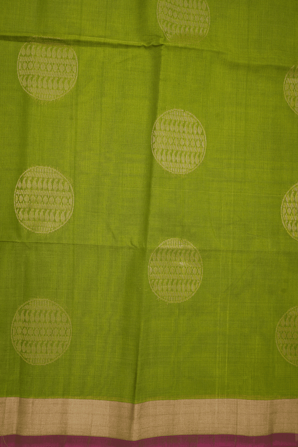Circle Zari Motifs Pear Green Kora Silk Cotton Saree