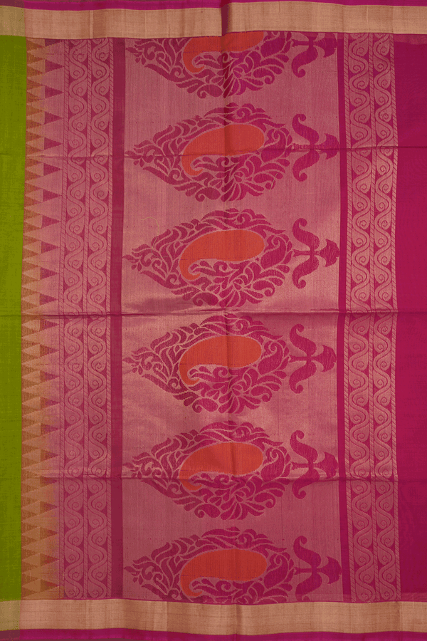 Circle Zari Motifs Pear Green Kora Silk Cotton Saree