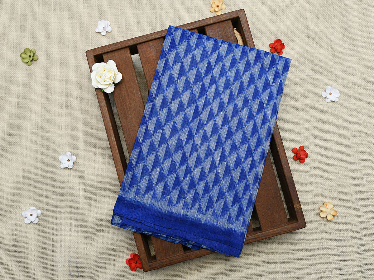 Cobalt Blue Ikat Silk Unstitched Blouse Material