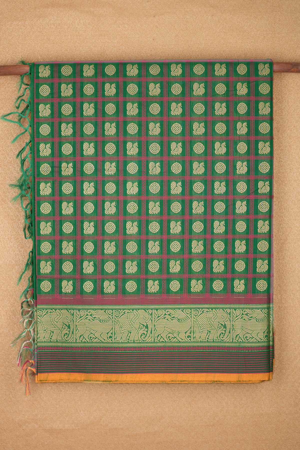 Traditional Threadwork Design Green Coimbatore Cotton Saree