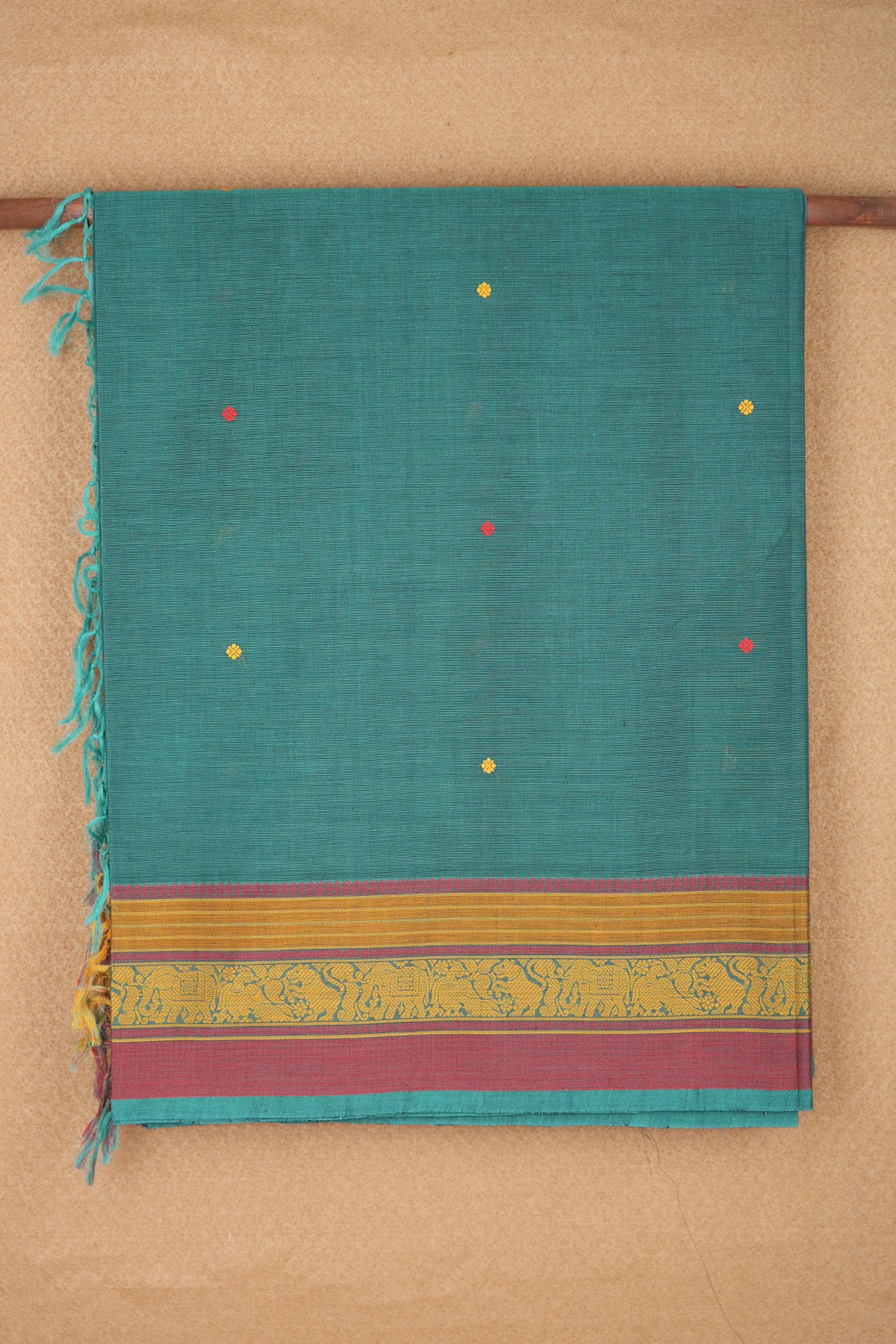 Contrast Traditional Border Turquoise Blue Coimbatore Cotton Saree