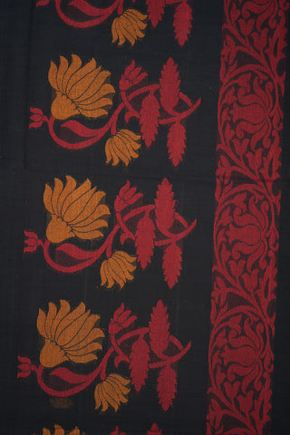 Thamarai Floral Design Black Coimbatore Cotton Saree