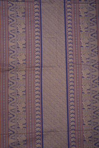 Allover Checked Floral Design Royal Blue Coimbatore Cotton Saree