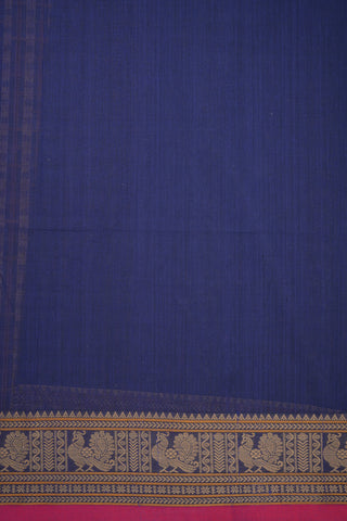 Allover Checked Floral Design Royal Blue Coimbatore Cotton Saree