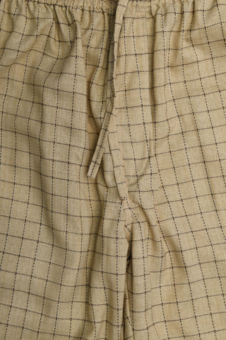 Camp Collar Shirt And Shorts Set In Beige Cotton Checked Mens Night Suit