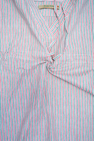 V-Collar Neck Multicolor Stripes Dobby Cotton Kaftan