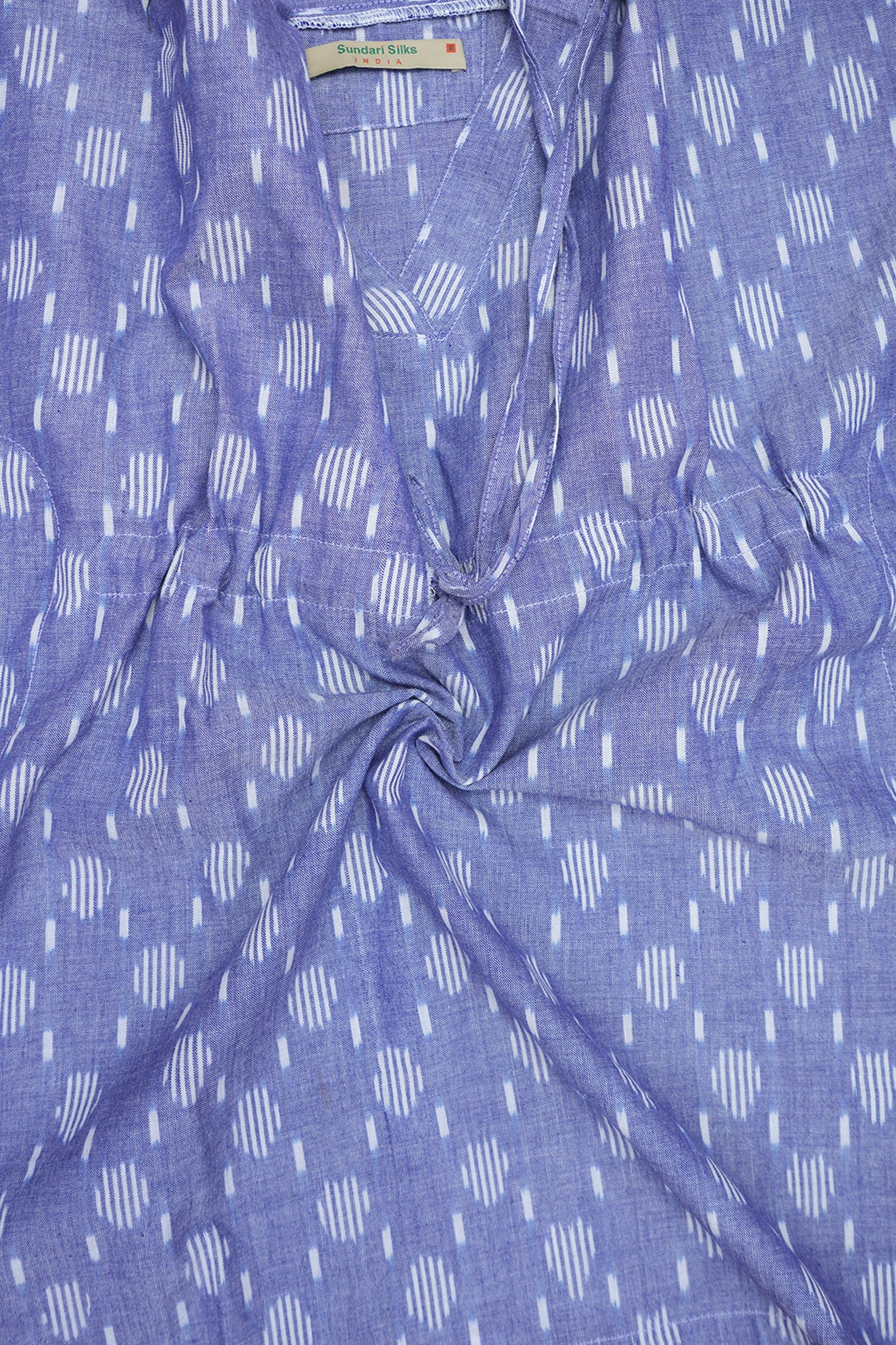 V-Collar Neck Pastel Purple Ikat Cotton Kaftan
