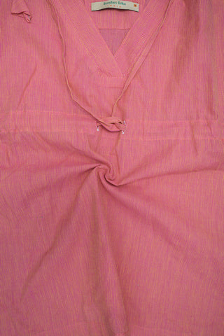 V-Collar Neck Self Stripes Pink Cotton Kaftan