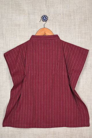V-Collar Neck Stripes Design Berry Red Cotton Kaftan