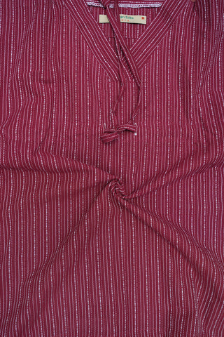V-Collar Neck Stripes Design Berry Red Cotton Kaftan