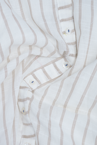 Collar Neck Stripes Design White Cotton Long Kurta