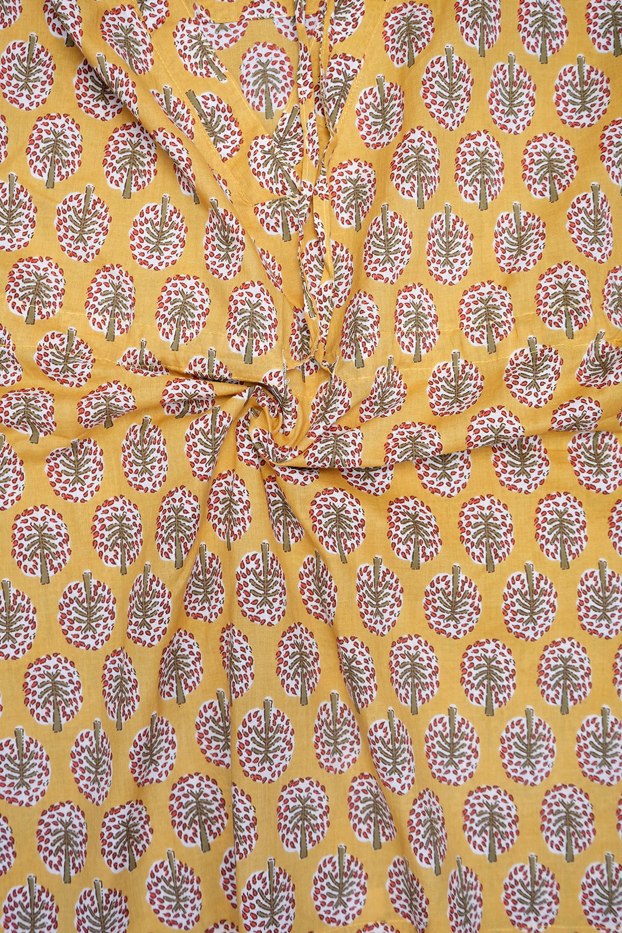 V-Collar Neck Yellow Dobby Cotton Kurta