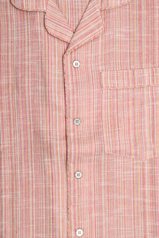 Camp Collar Shirt And Pant Set In Stripes Peach Pink Cotton Mens Night Suit