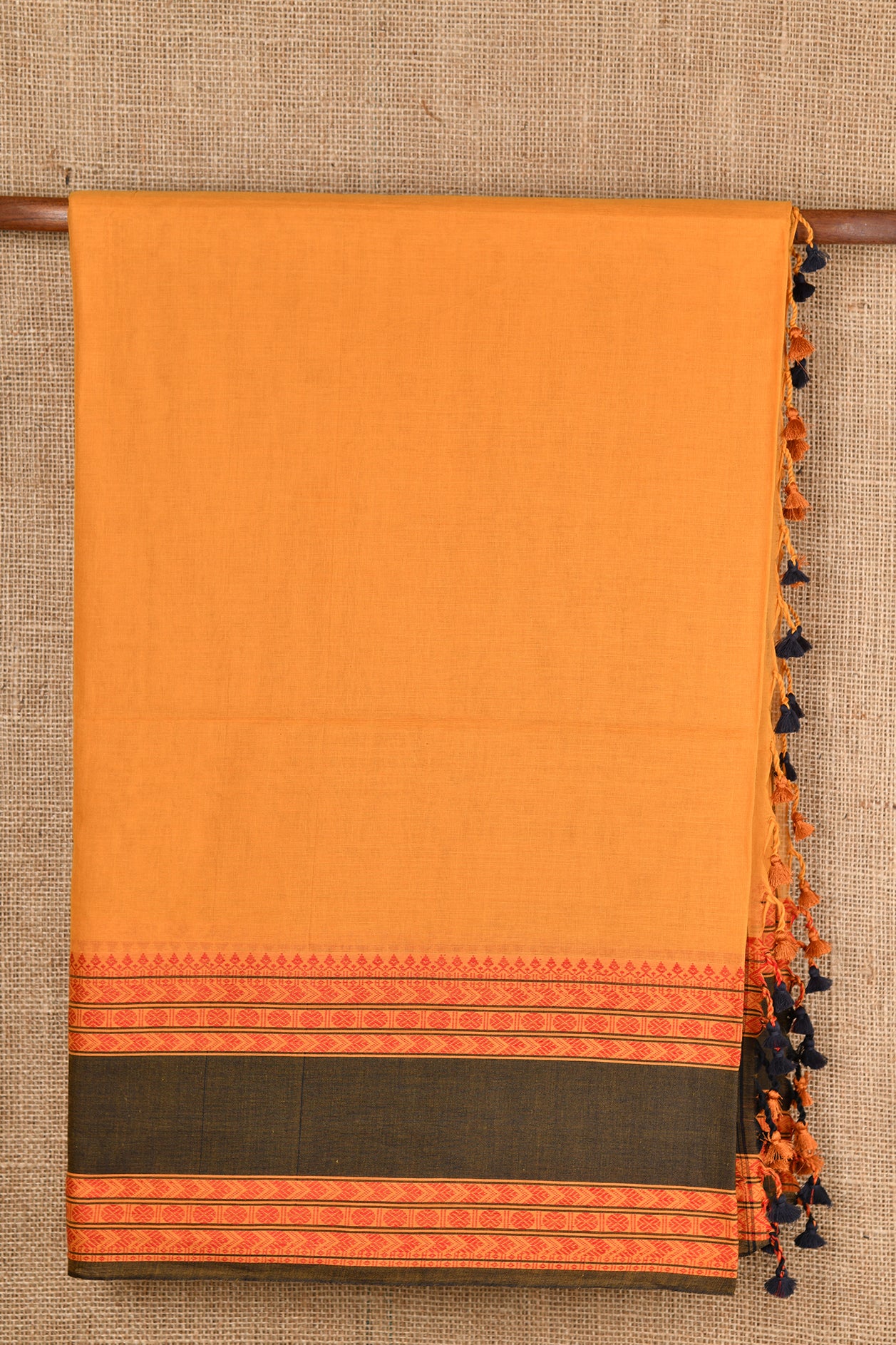 Contrast Border Thread Work Mustard Bengal Cotton Saree