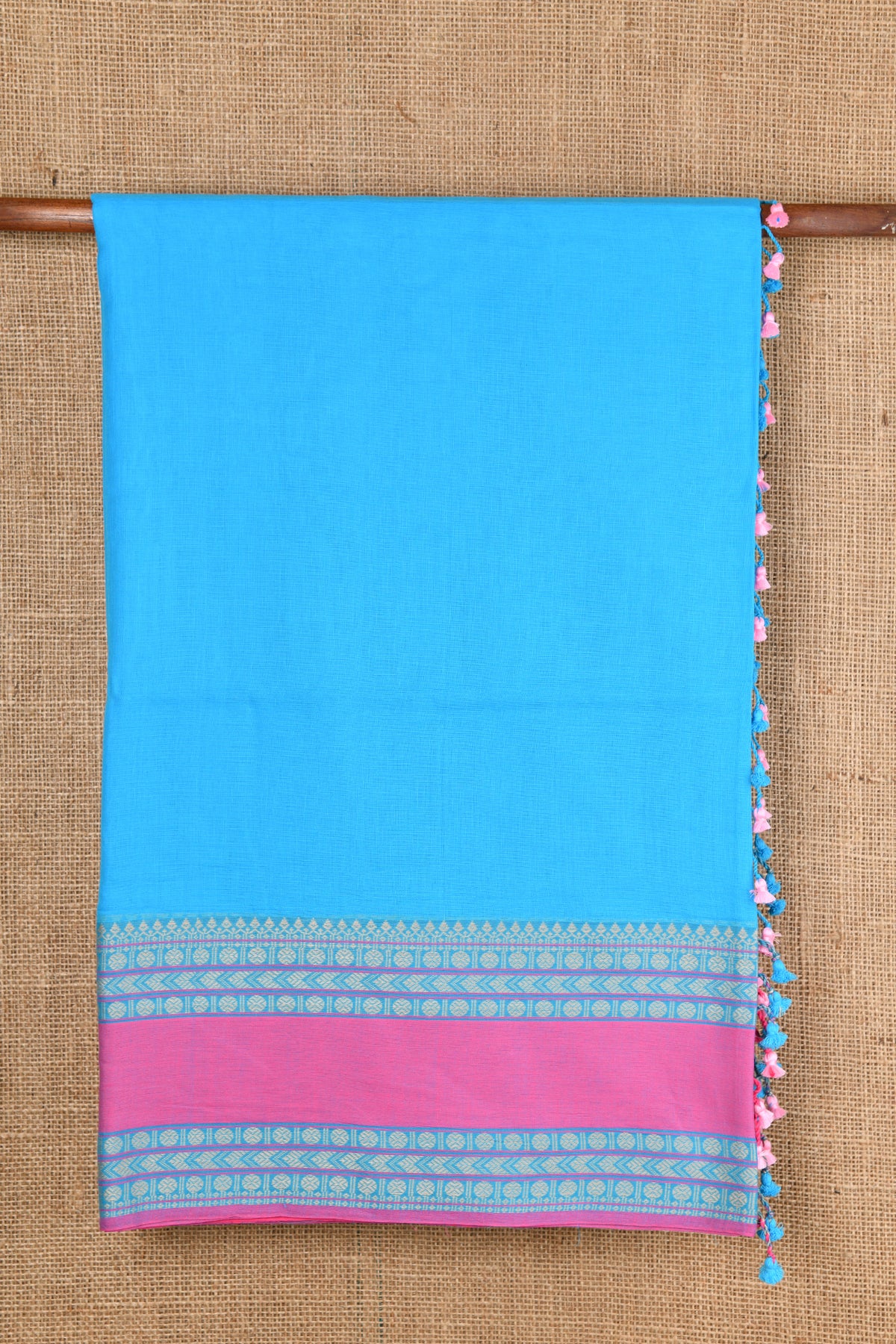Contrast Border Turquoise Blue Bengal Cotton Saree