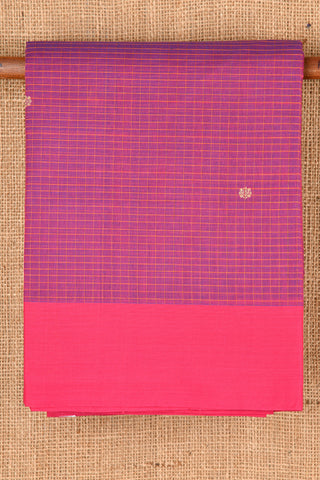 Contrast Border With Checked Dark Violet Coimbatore Cotton Saree