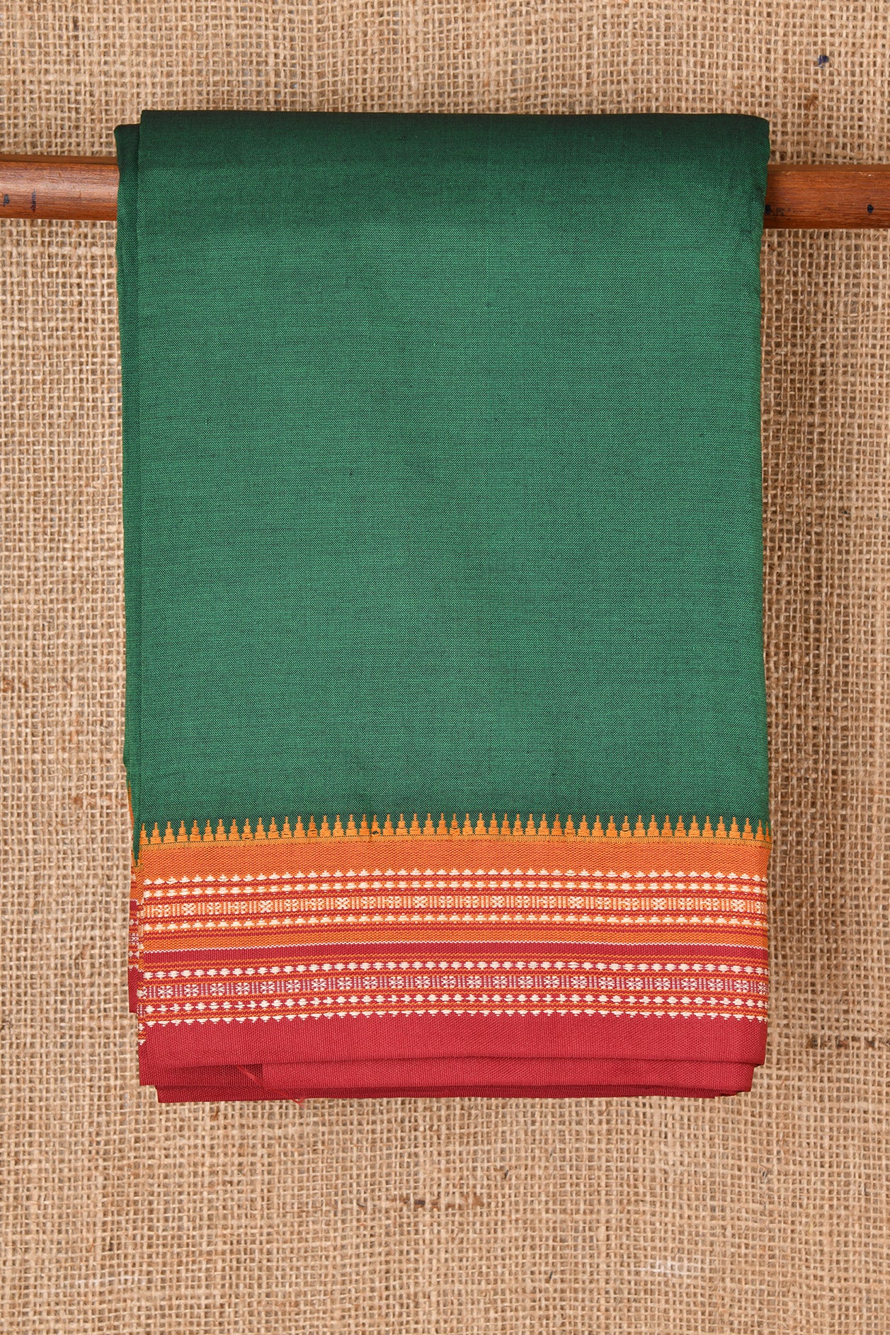 Contrast Border Forest Green Dharwad Cotton Saree