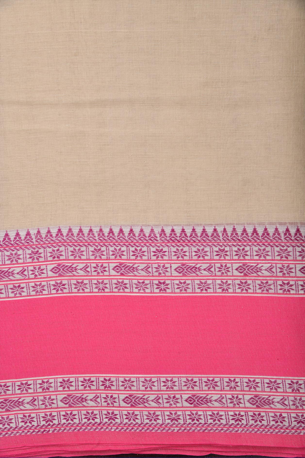 Contrast Border With Light Beige Bengal Cotton Saree