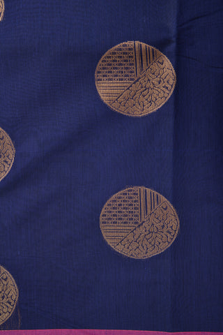 Contrast Pallu Indigo Blue Kora Silk Cotton Saree