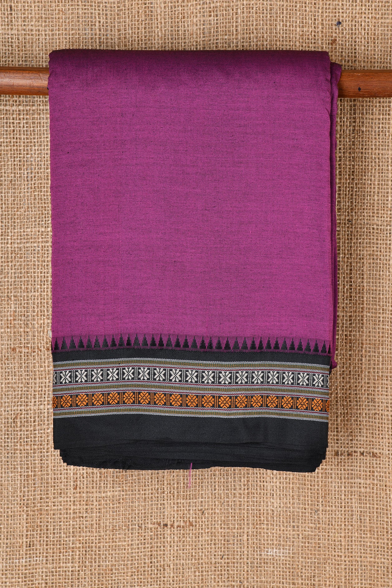Contrast Rudraksh Running Border With Dark Violet Dharwad Cotton Saree