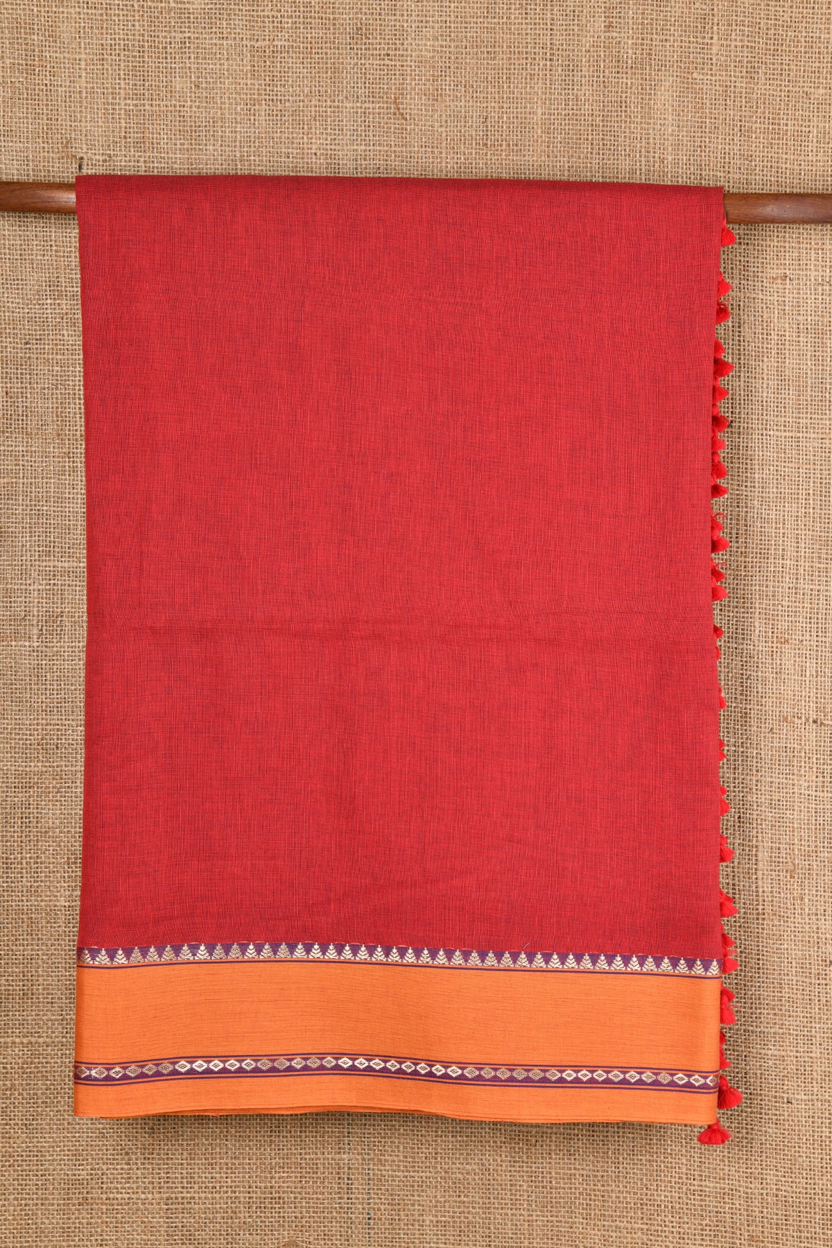 Contrast Temple Border Red Bengal Cotton Saree